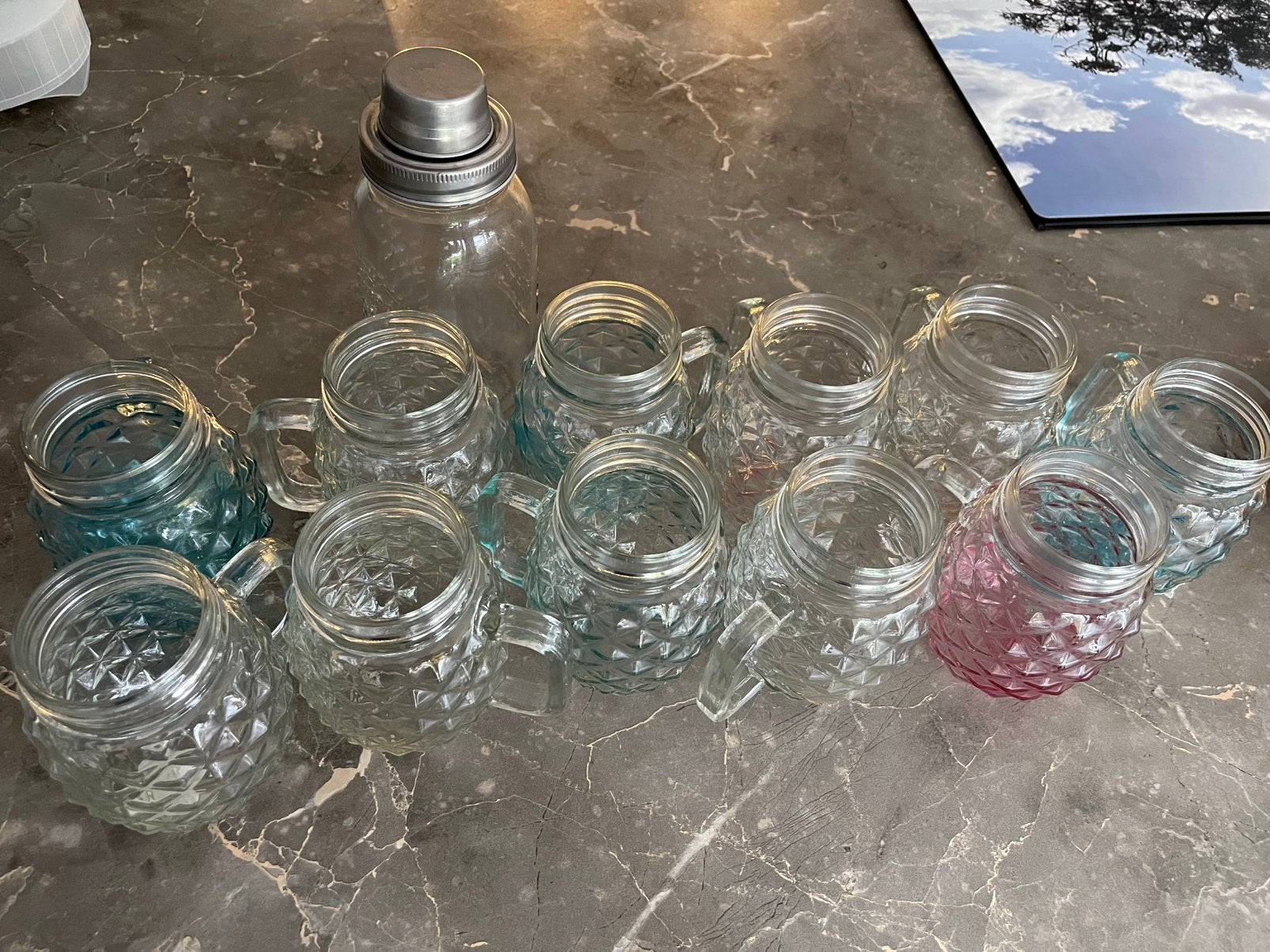 11 ananas glazen met een cocktail shaker erbij, Ophalen, Zo goed als nieuw, Overige typen