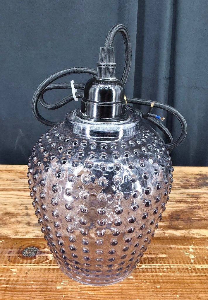 Moderne hanglamp rookglas, industriële uitstraling 16x14x9,5, Ophalen of Verzenden
