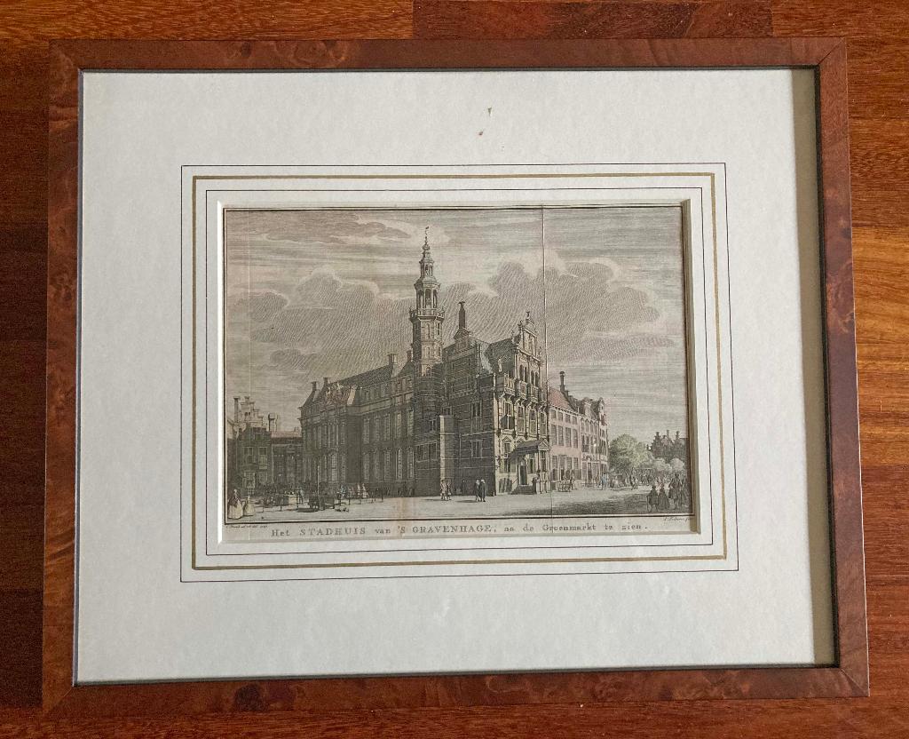 Kopergravure (Jacob Folkema) van Stadhuis van Den Haag, Antiek en Kunst, Kunst | Etsen en Gravures, Ophalen