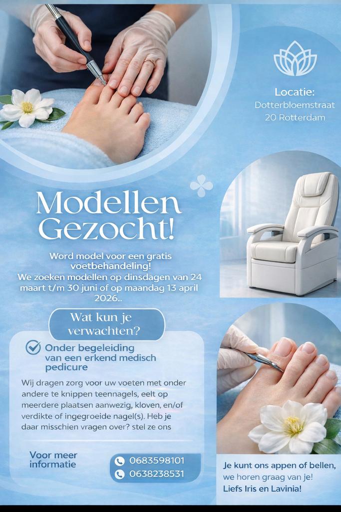 Gratis voetbehandeling Modellen gezocht, Ophalen