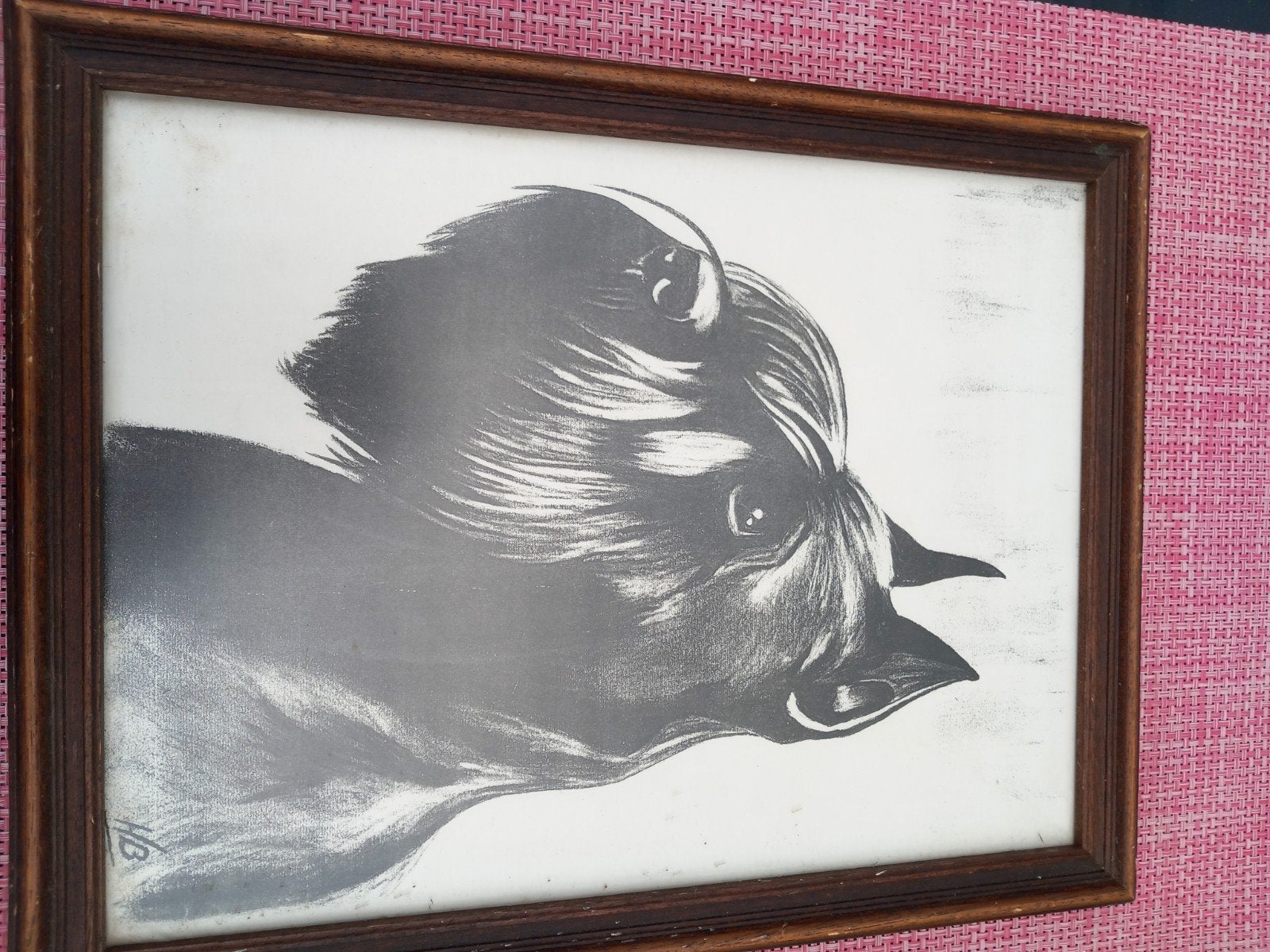 Schilderij van een wild zwijn in lijst, Ophalen of Verzenden, Dieren, Print, Papier/karton