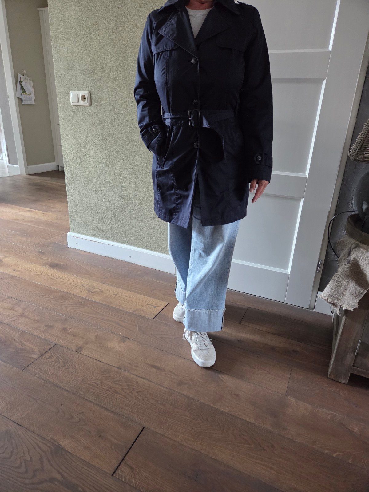 Donkerblauwe parka met ceintuur, Ophalen of Verzenden, Gedragen, Maat 38/40 (M), Blauw