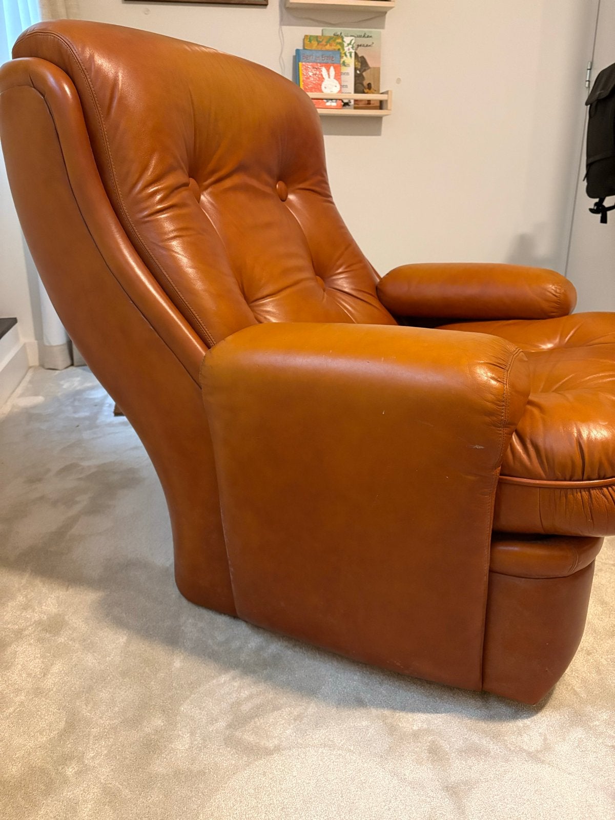 Gratis ophalen - Vintage Leren Fauteuil - Cognac Kleur, Huis en Inrichting, Ophalen, Gebruikt, Leer, 75 tot 100 cm