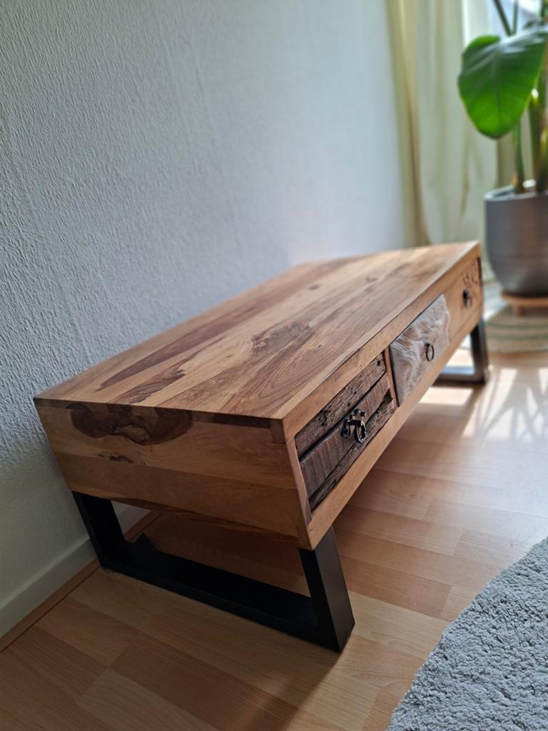 Unieke en sfeervolle salontafel met lades, Boho, Industrieel, Rustiek, 100 tot 150 cm, 50 tot 100 cm, Zo goed als nieuw