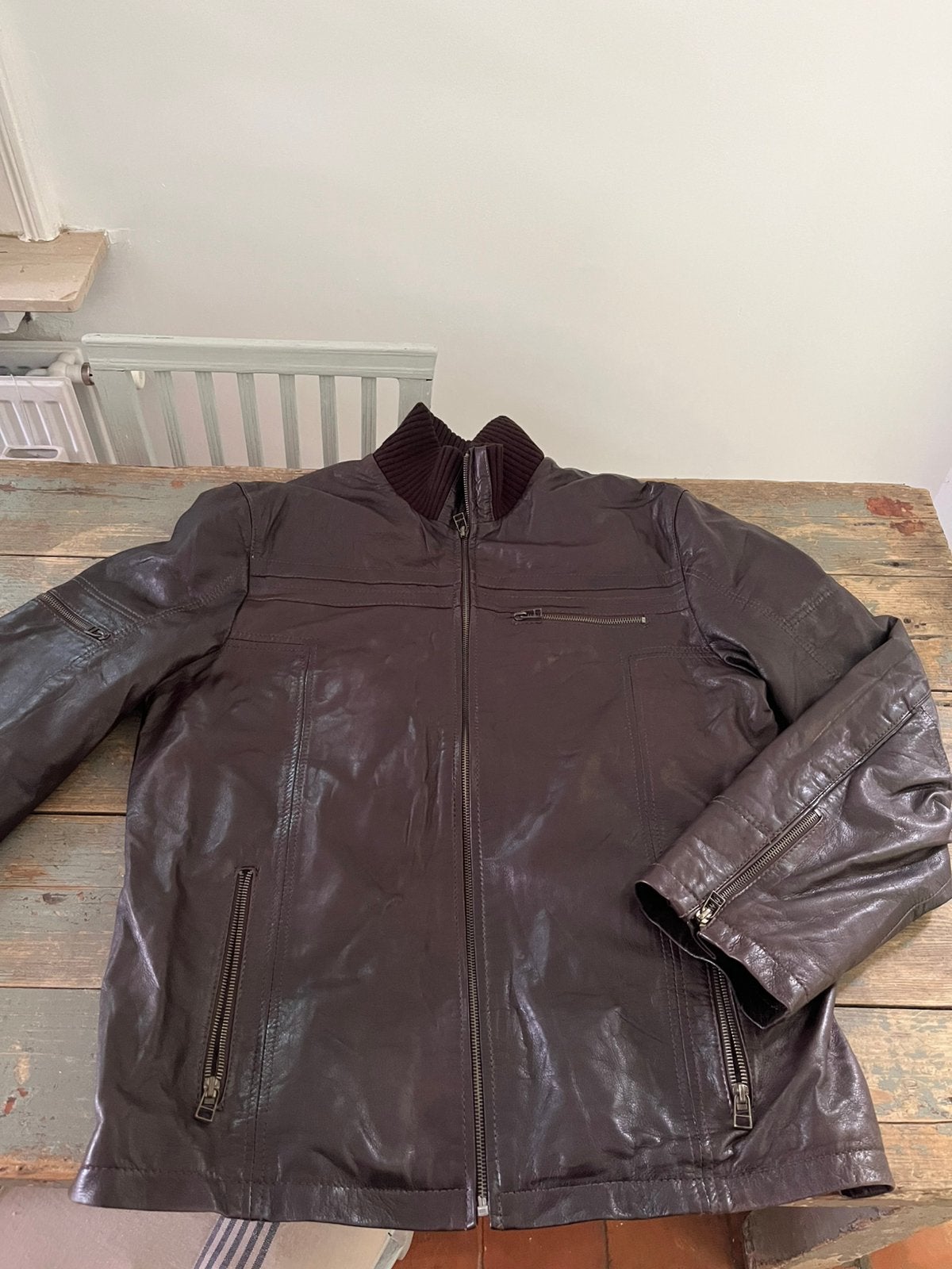 PRACHTIGE JAS VEST JACK JACKET BRUIN LEER LARGE NIEUW, Ophalen of Verzenden, Nieuw, Maat 52/54 (L), Bruin
