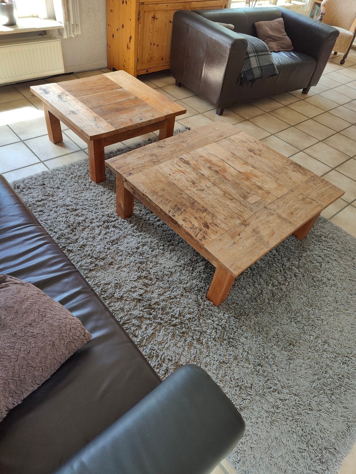 Set robuuste salontafels van massief eikenhout, Ophalen