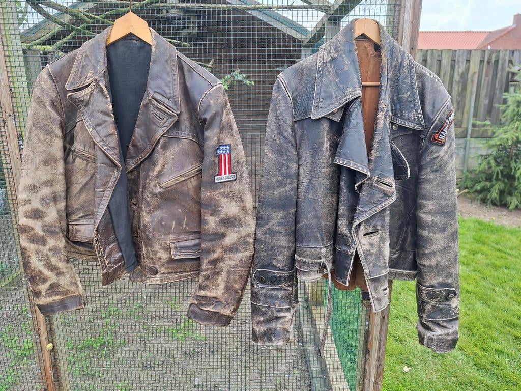 2x lederen motorjassen, Ophalen of Verzenden, Landmacht, Nederland, Kleding of Schoenen