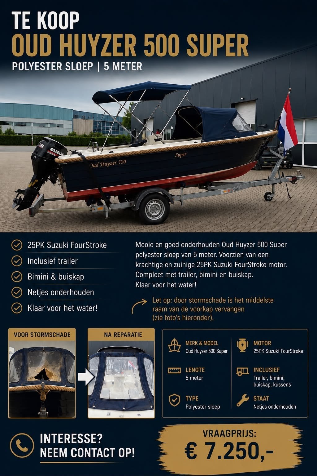 Oud Huyzer Super 500  Sloep inclusief Trailer, Watersport en Boten, Ophalen, Gebruikt, Overige typen