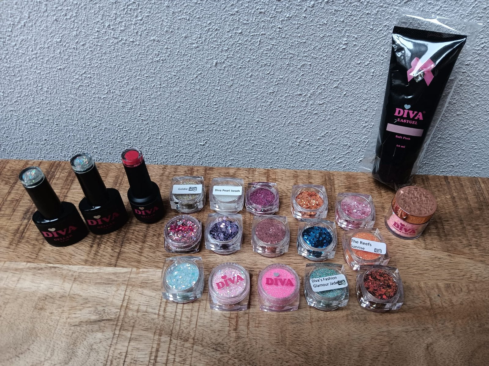 Diva nailart glitters met gellac en easygel NIEUW !!, Overige kleuren, Nieuw, Ophalen of Verzenden, Handen en Nagels