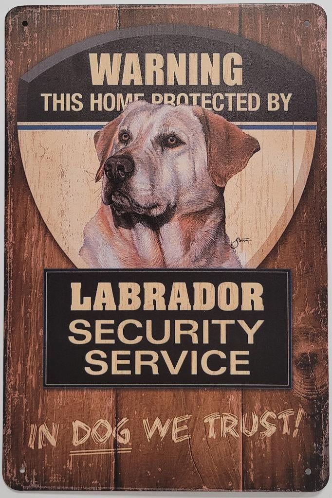Labrador blond security service hond reclamebord van metaal
