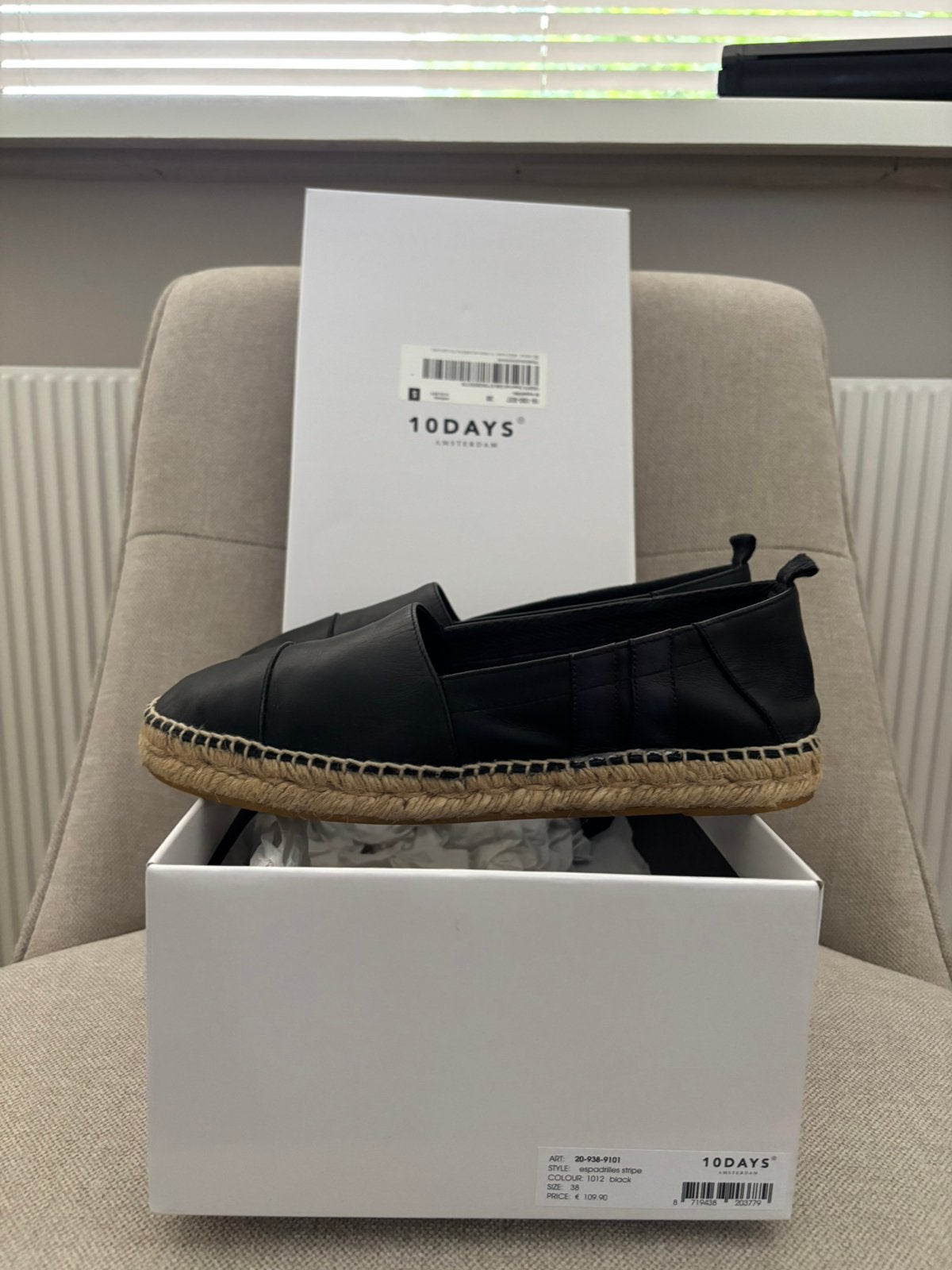 10 Days Espadrilles leer zwart 38, Ophalen of Verzenden, Zo goed als nieuw, Zwart, Espadrilles of Moccasins