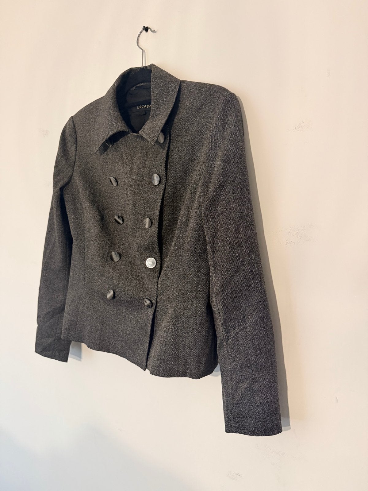 Escada Grijs Wollen Jasje met Dubbele Knoopsluiting, Kleding | Dames, Verzenden, Zo goed als nieuw, Maat 36 (S), Grijs