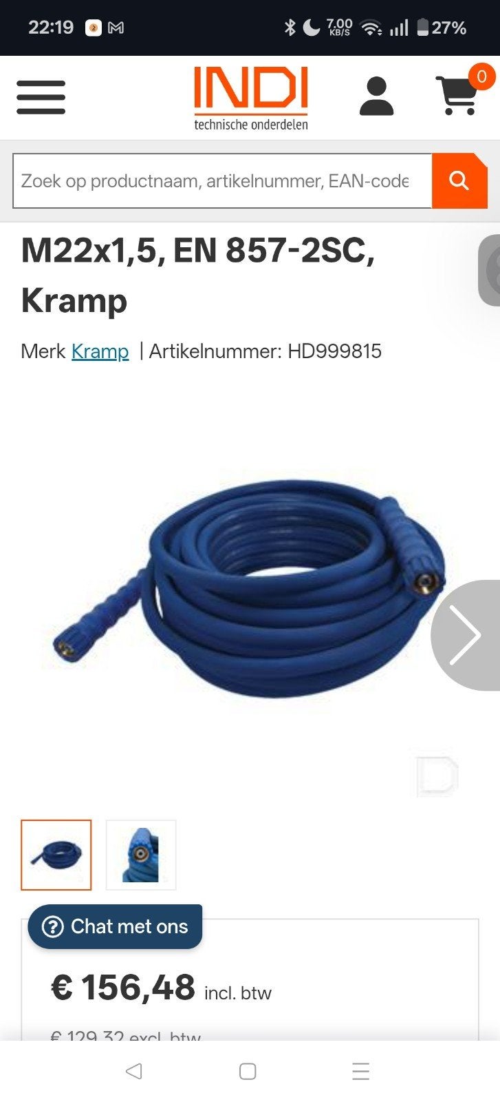 Hogedrukslang 20m - 400 bar, 150C, M22x1,5 wartels, Ophalen, Zo goed als nieuw, Elektrisch