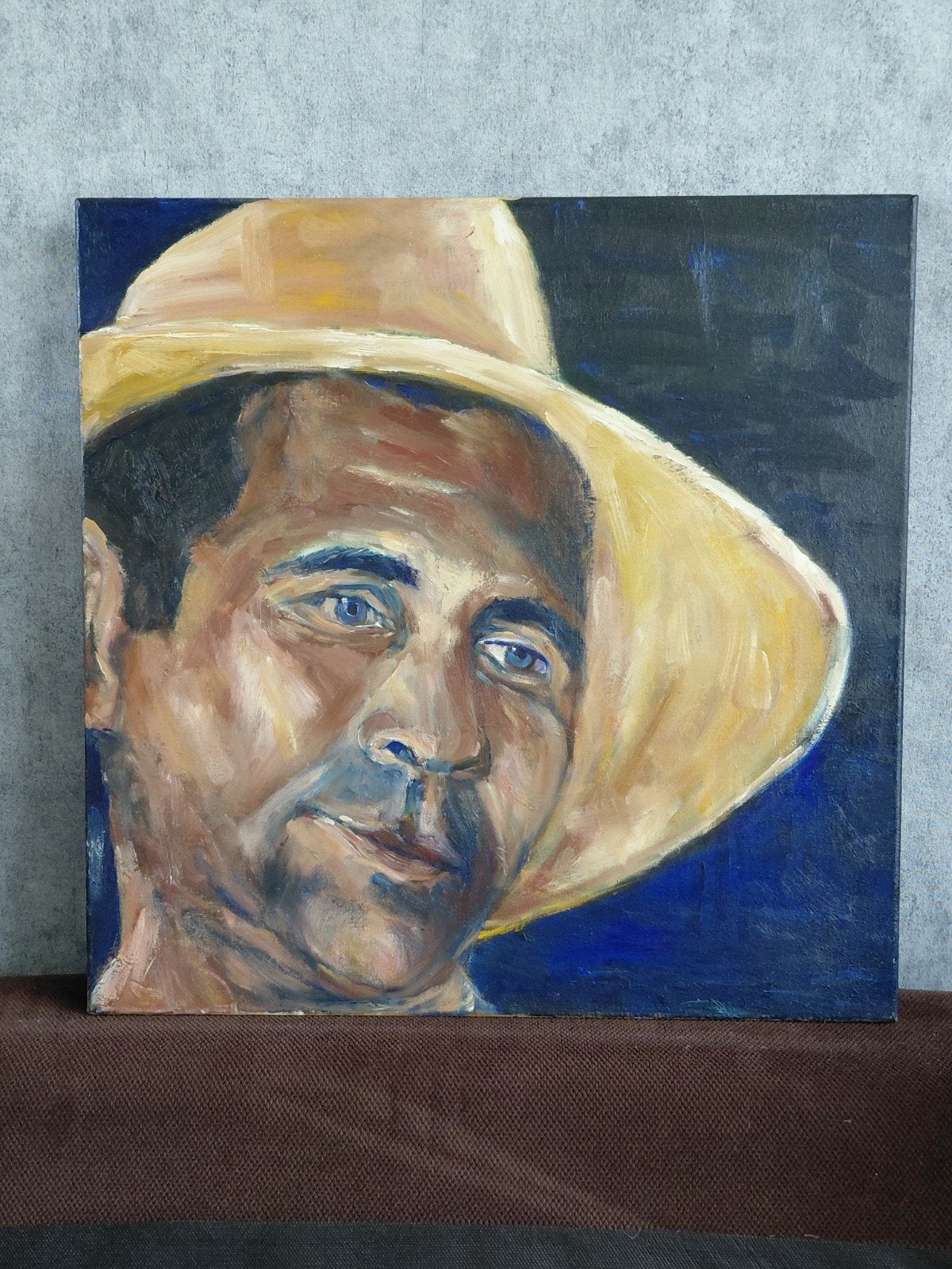 Portret van een man met hoed - Kees Habraken 2010 (50x50cm), Antiek en Kunst, Kunst | Schilderijen | Modern, Ophalen