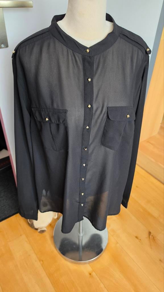 Zwarte transparante blouse met gouden details, Kleding | Dames, Blouses en Tunieken, Atmosphere, Zwart, Maat 46/48 (XL) of groter