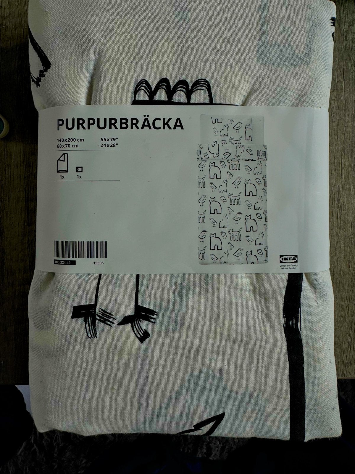 IKEA Purpurbracka dekbedovertrek 140x200 cm + sloop, Eenpersoons, Wit, Dekbedovertrek, Nieuw