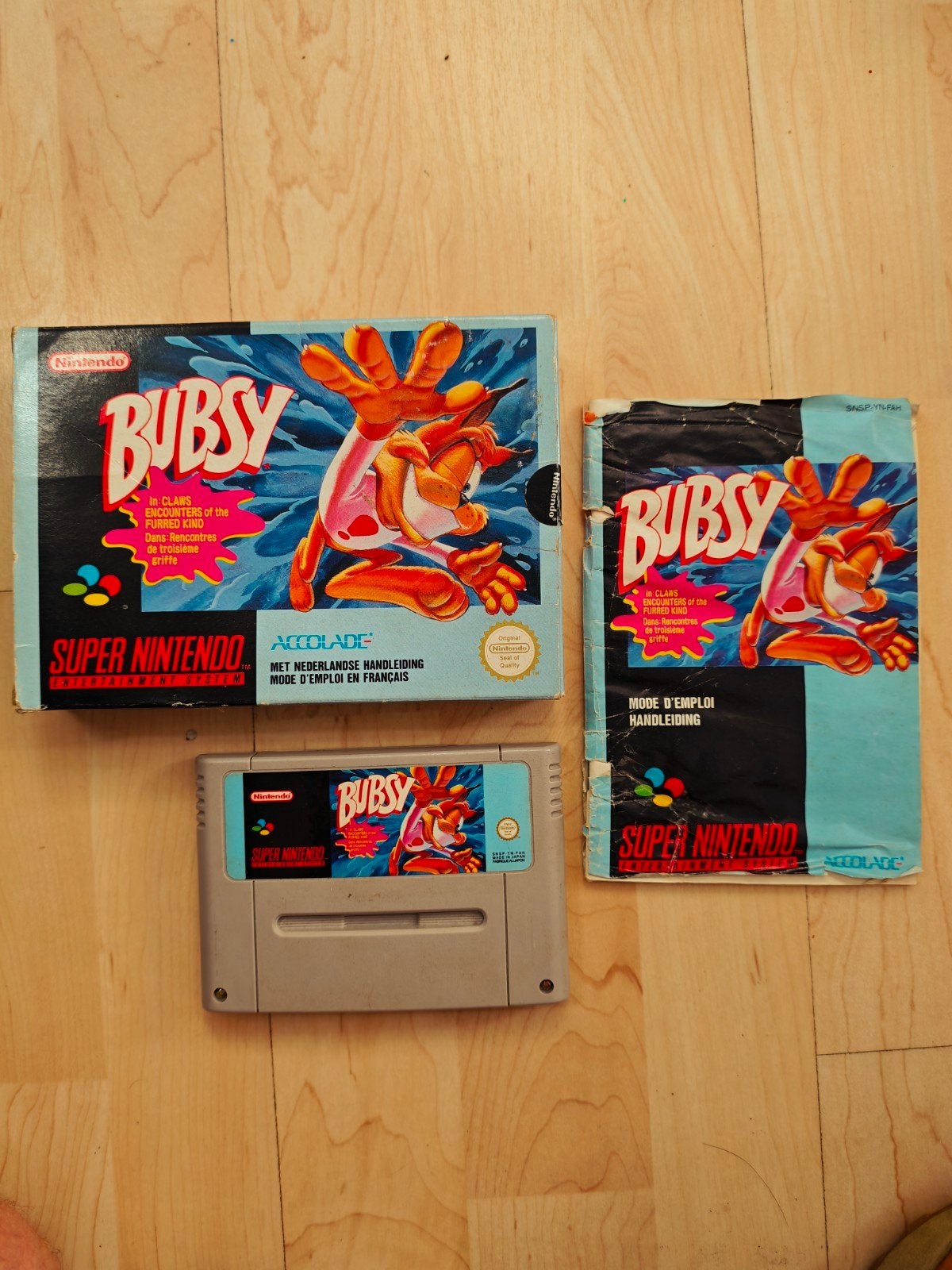 Bubsy - Super Nintendo met doos en handleiding, Gebruikt, 1 speler, Ophalen of Verzenden, Platform