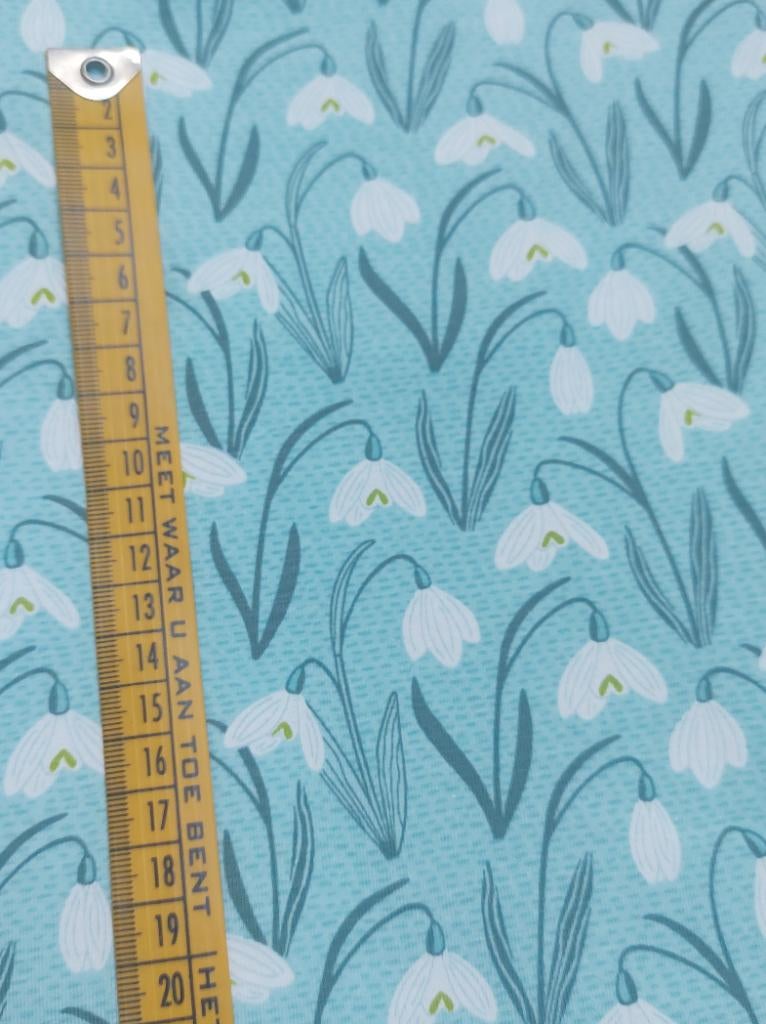 Sneeuwklokjes Biojersey Stoffonkel, Hobby en Vrije tijd, Blauw, 120 cm of meer, Ophalen of Verzenden, Katoen