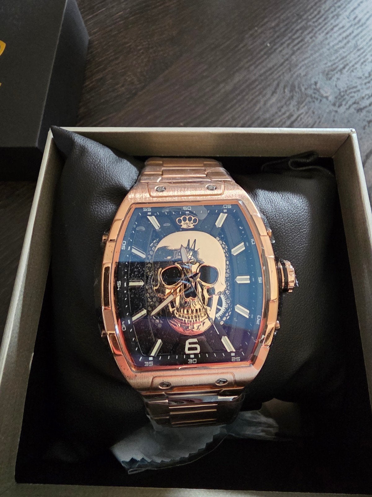 Mi Vida Loca. horloge met doodskop en roségouden band, Ophalen, Nieuw, Staal, Overige merken