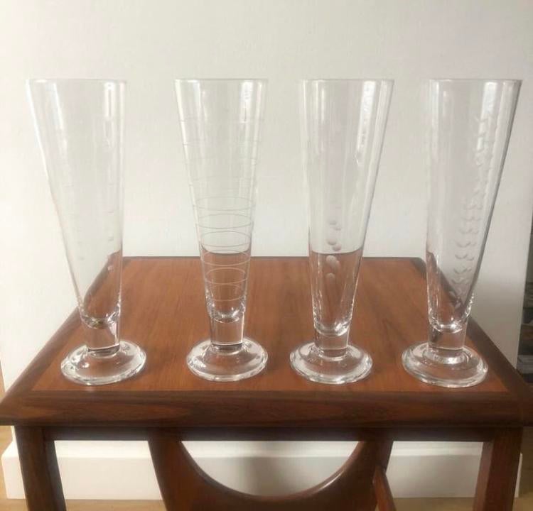 4 X antique kristallen pils / champagne glazen, Ophalen of Verzenden