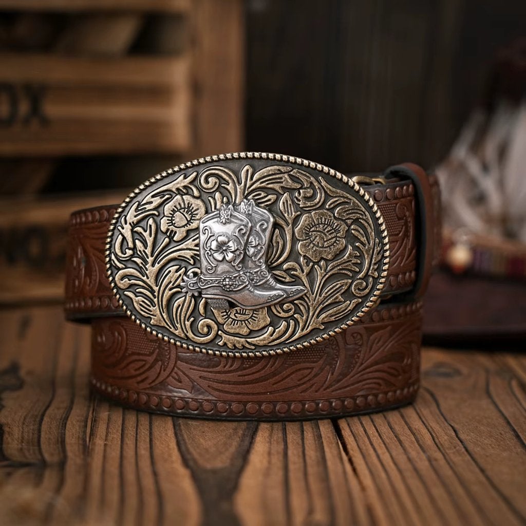 Bruine kunstleren cowboyriem met cowboy laarzen, Bruin, Verzenden, Nieuw, 115 cm of meer