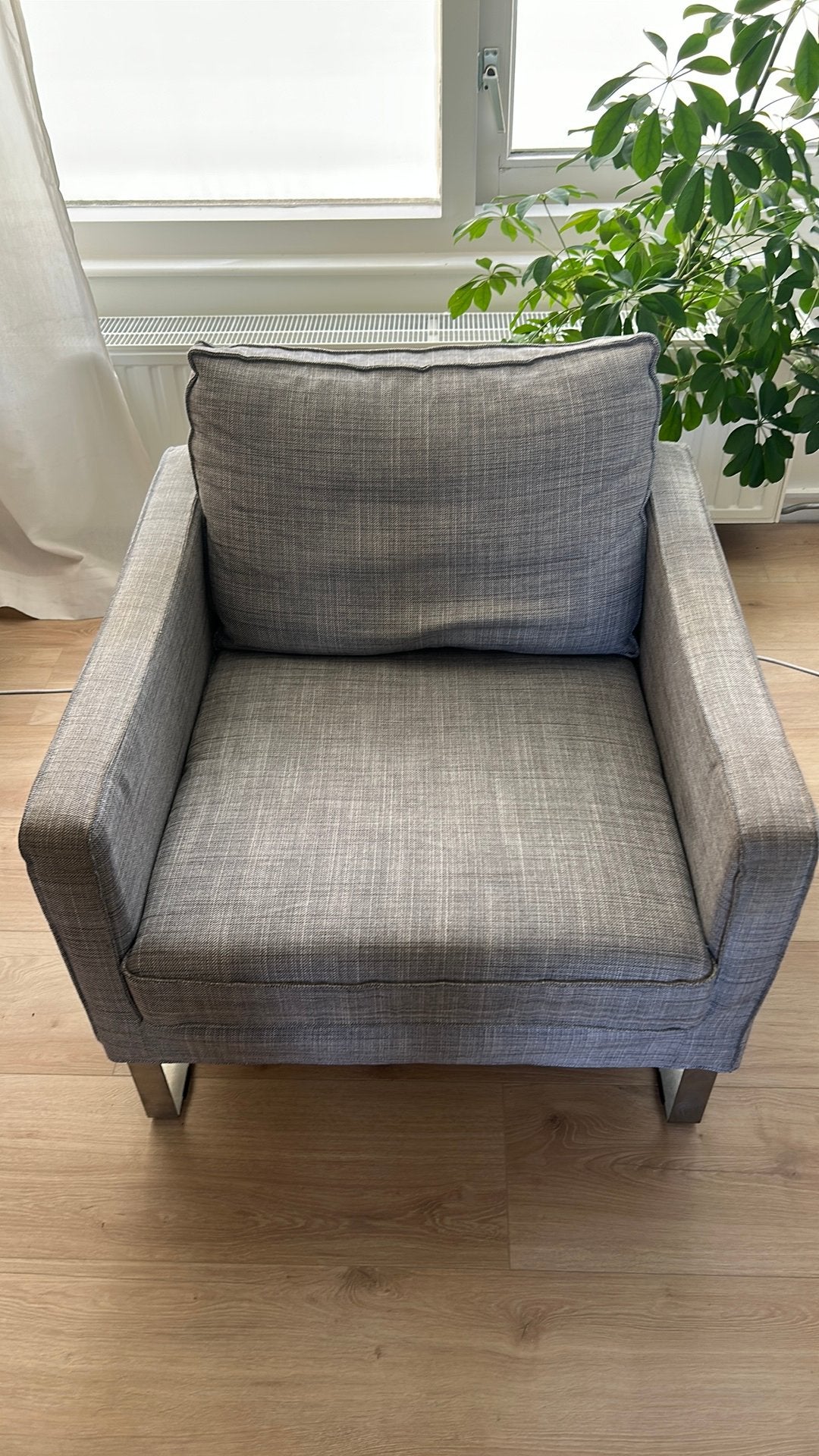 Comfortabele grijze ikea fauteuil, Ophalen, Gebruikt, Eenpersoons, 75 tot 100 cm