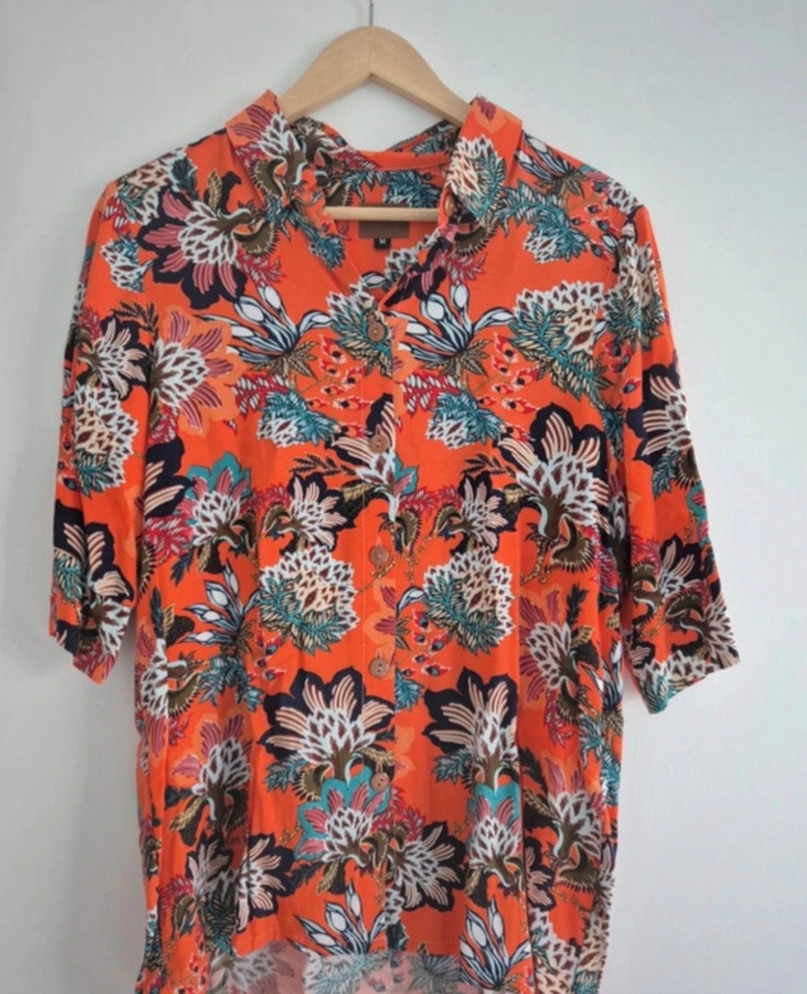 Mooi Vrolijk bloemenprint blouse maat M, Kleding | Dames, Ophalen of Verzenden, Zo goed als nieuw, Maat 38/40 (M), Oranje