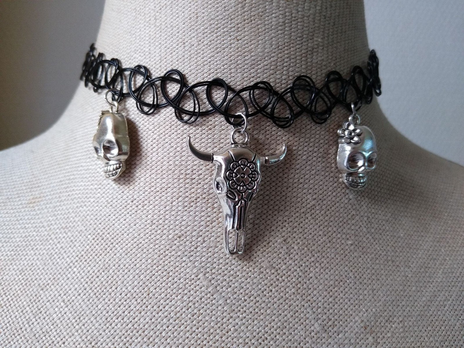 Zgan Halloween Gothic Choker Bull Skull en Doodskoppen, Sieraden, Tassen en Uiterlijk, Met hanger, Kunststof, Zwart, Nieuw
