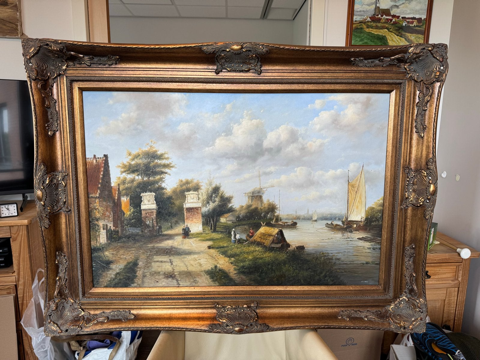 Set van 5 klassieke landschapsschilderijen met lijst, Antiek en Kunst, Doek, Ophalen of Verzenden, Gesigneerd, Landschap