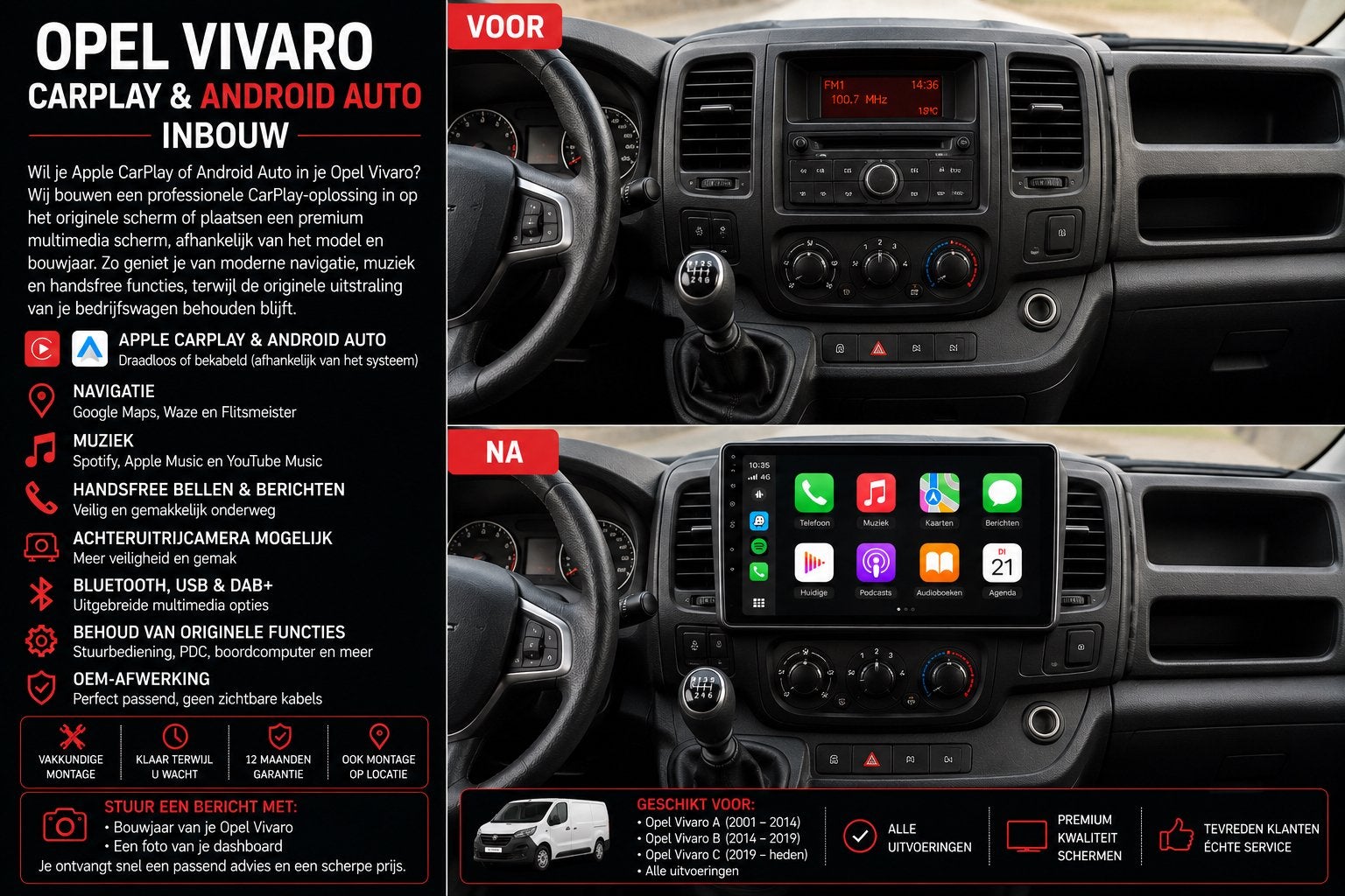 Opel Vivaro CarPlay & Android Auto Inbouw, Ophalen, Nieuw