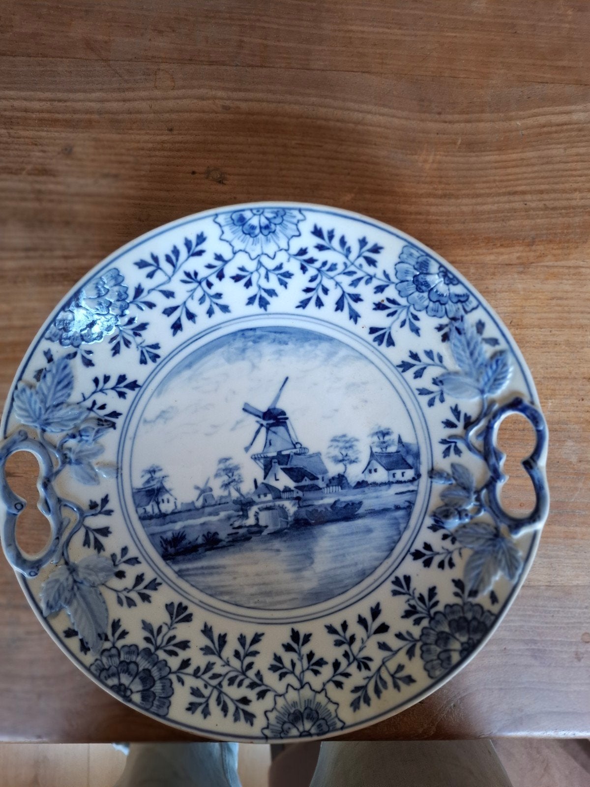 Delfts Blauw Schaal en Bord met Molen en Bloemen, Ophalen