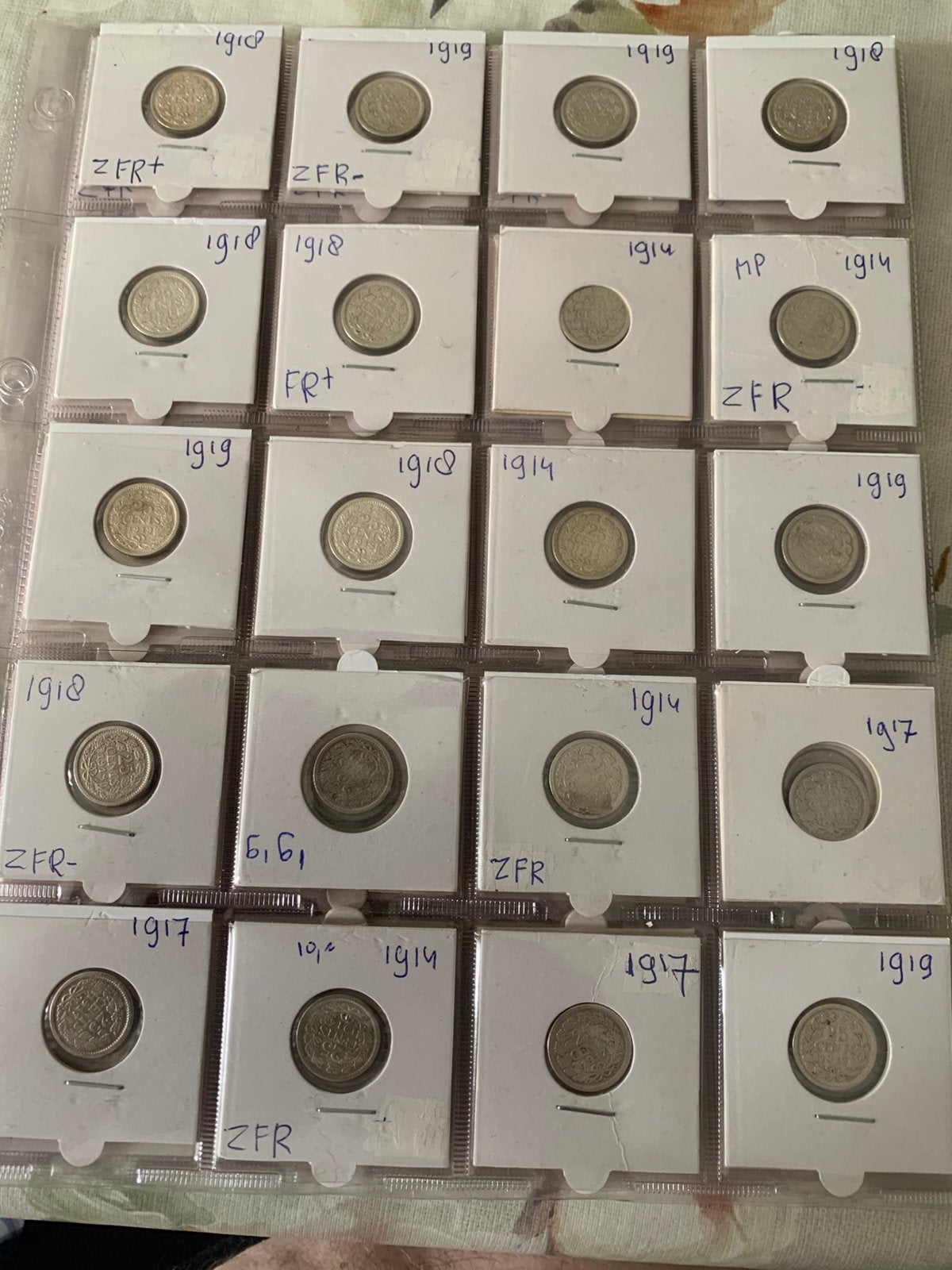 20 zilveren oorlogskwartjes 1e wereldoorlog 1914-1919, Postzegels en Munten, Ophalen of Verzenden, Buitenland, Munten