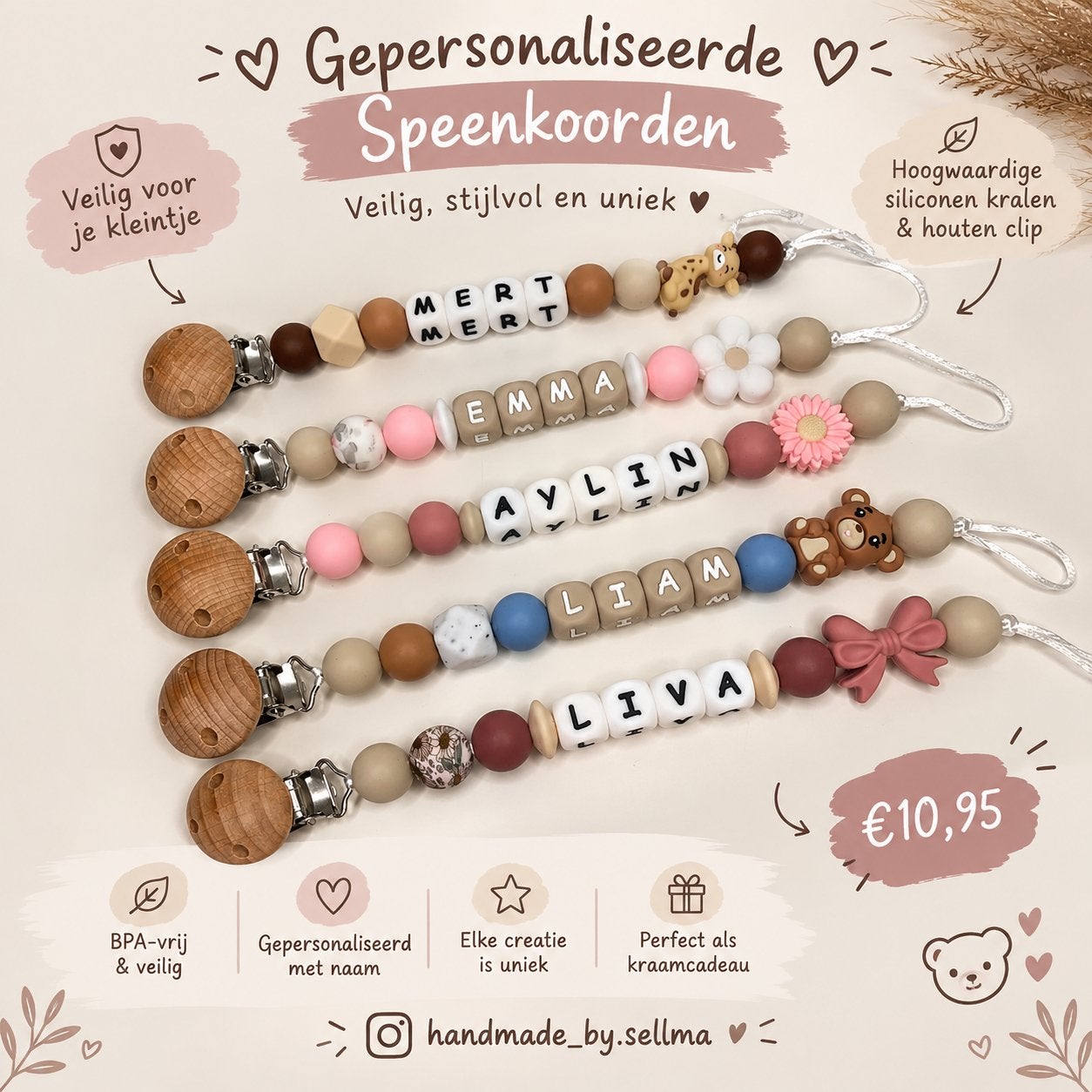 Speenkoord met naam, Ophalen of Verzenden, Nieuw, Kraamcadeau