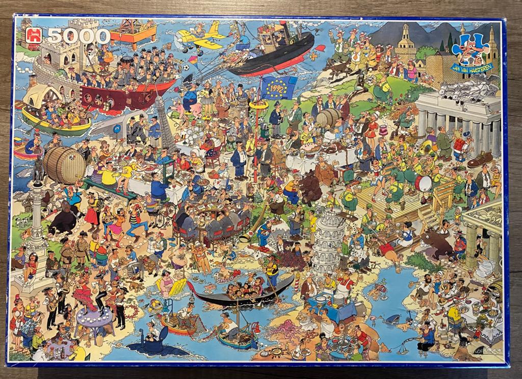 Jan van Haasteren puzzel 5000 stukjes verenigd europa, Ophalen of Verzenden, Meer dan 1500 stukjes, Zo goed als nieuw