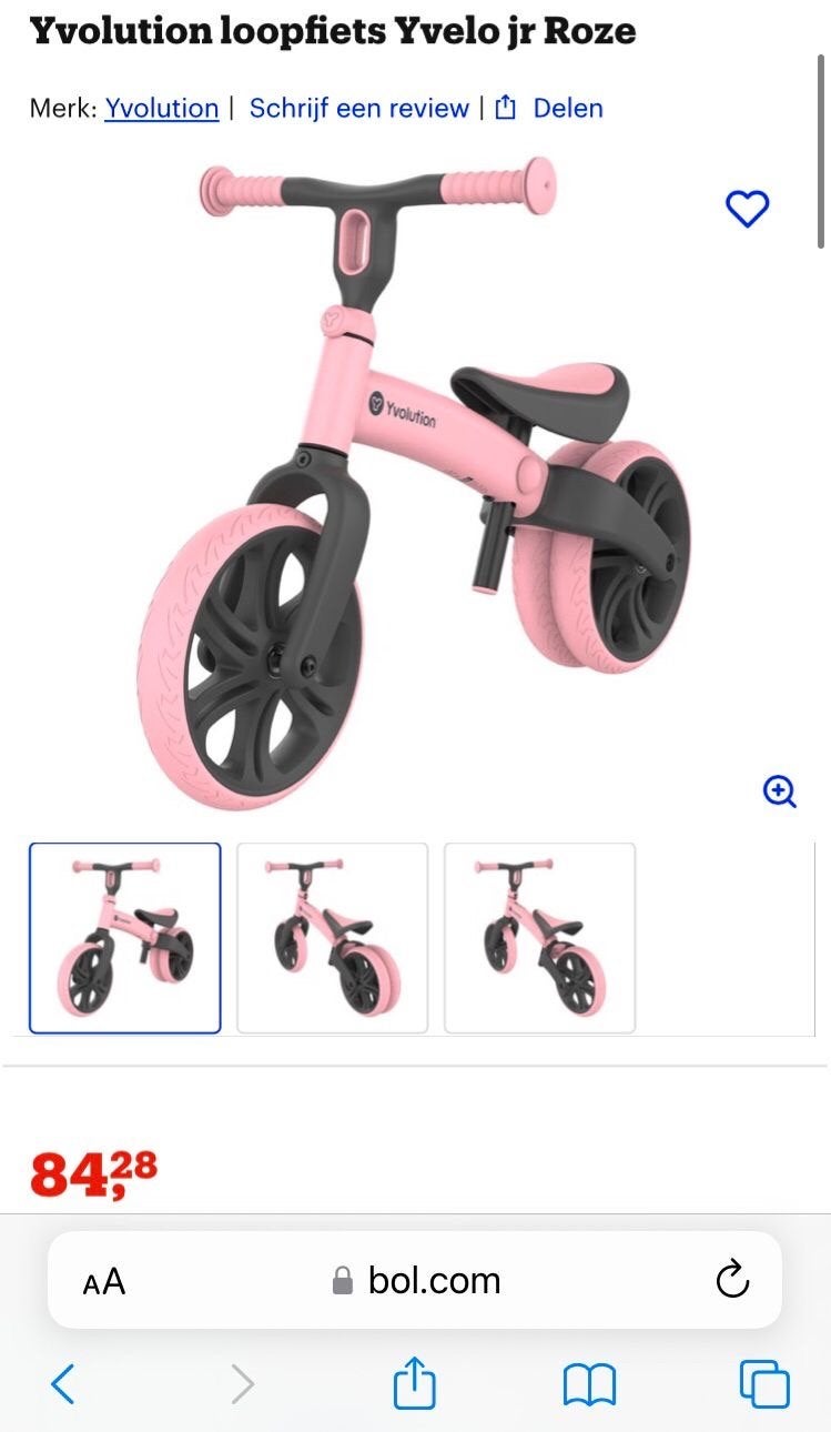 Yvolution Yvelo Jr Roze Loopfiets, Fietsen en Brommers, Ophalen, Zo goed als nieuw, Minder dan 16 inch