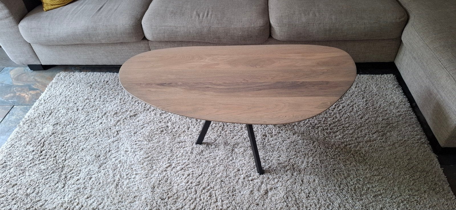 Massief eiken salontafel kiezel, Ophalen, 100 tot 150 cm, Eikenhout, 50 tot 100 cm