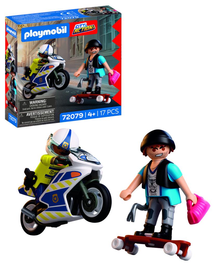 PLAYMOBIL 72079 Achtervolging met Motorfiets 17 delig, Ophalen of Verzenden, Nieuw, Complete set