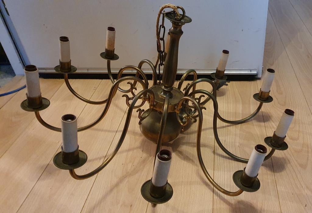 Antieke kroonluchter 10 lampen aangeboden, Ophalen, Gebruikt, Metaal