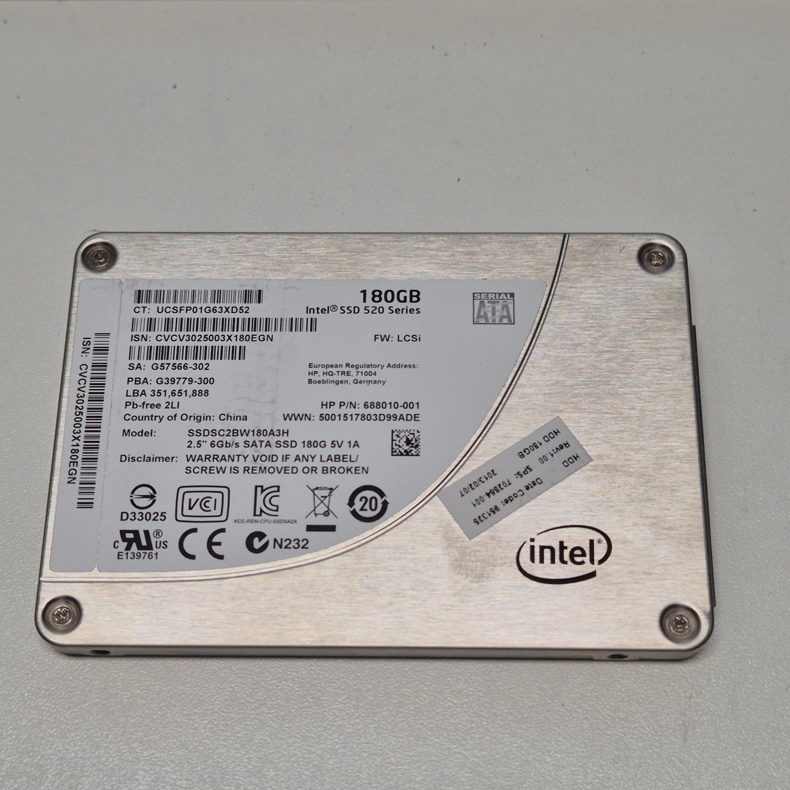 Intel 180GB SSD 2,5" Sata, Computers en Software, Harde schijven, Intern, Gebruikt, Verzenden, 180GB
