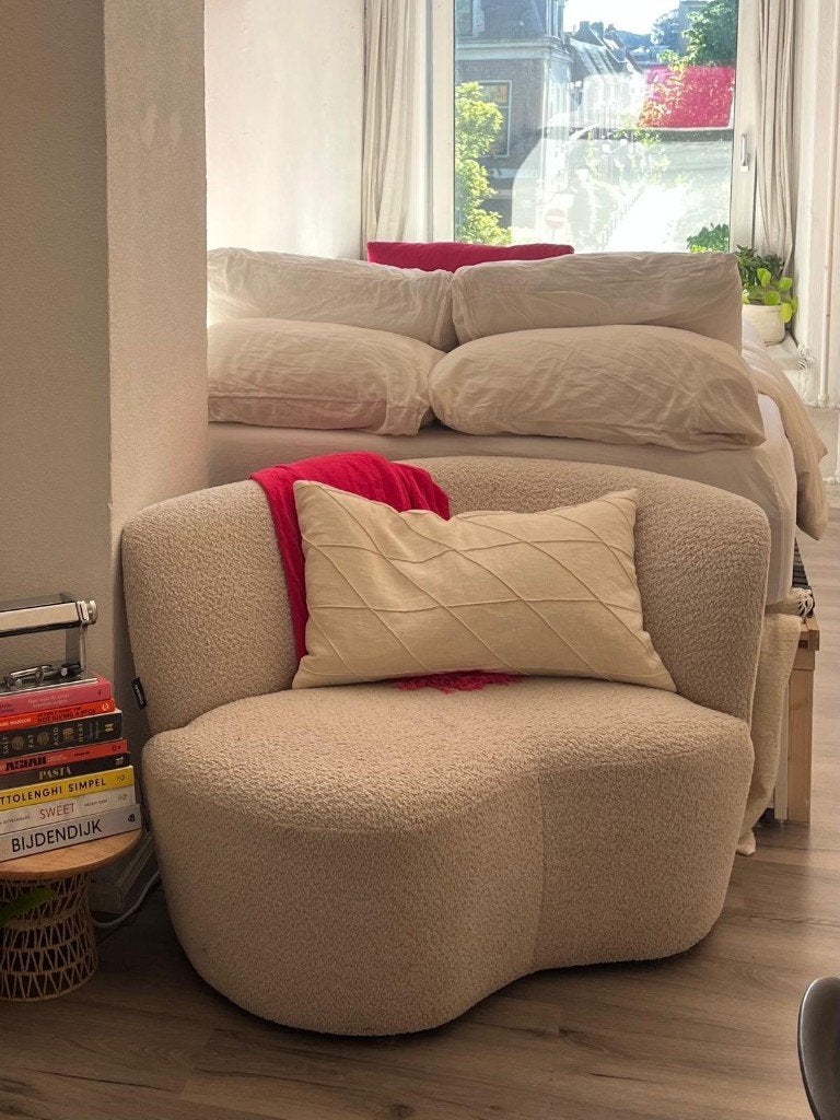 WOOOD fauteuil crème bouclé stof - Karwei, 75 tot 100 cm, Ophalen of Verzenden, Zo goed als nieuw, Stof