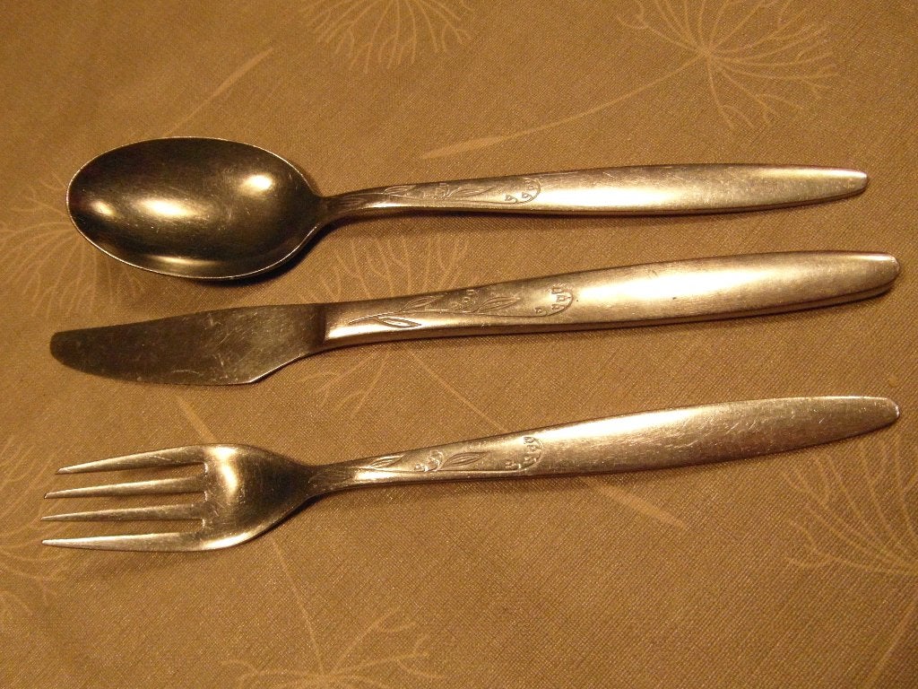 bestek set vork mes lepel met bloem Amefa, Ophalen of Verzenden