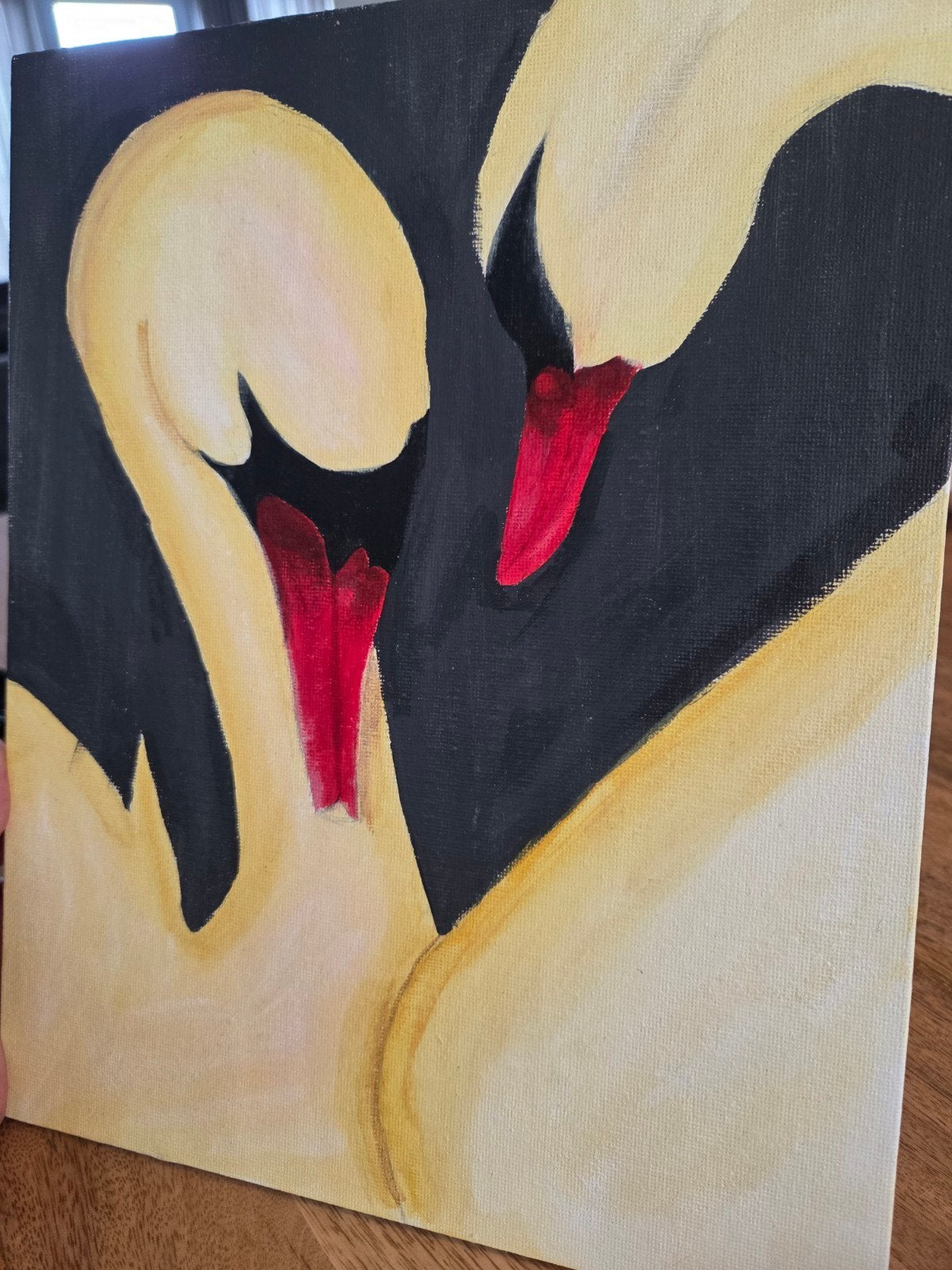 Zwanen schilderij - Acryl op canvas (30x24 cm), Acrylverf, Doek, Dieren, Ophalen of Verzenden
