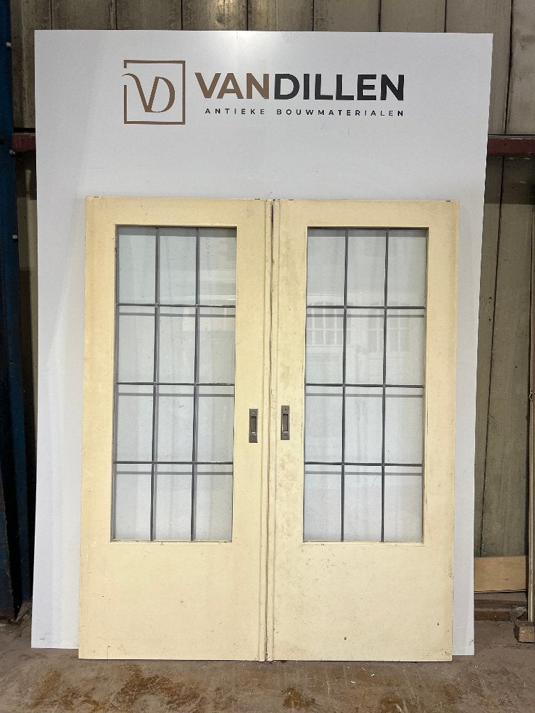Mooie gave set oude ensuite schuifdeuren met glas in lood, Gebruikt, 120 cm of meer, Binnendeur, Ophalen of Verzenden