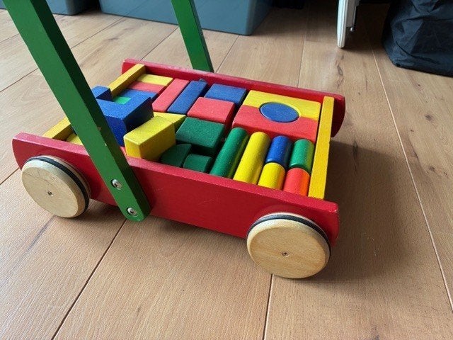 Houten loopwagen met blokken baby walker loopkar duwkar, Ophalen, Gebruikt, Duw- of Trekspeelgoed