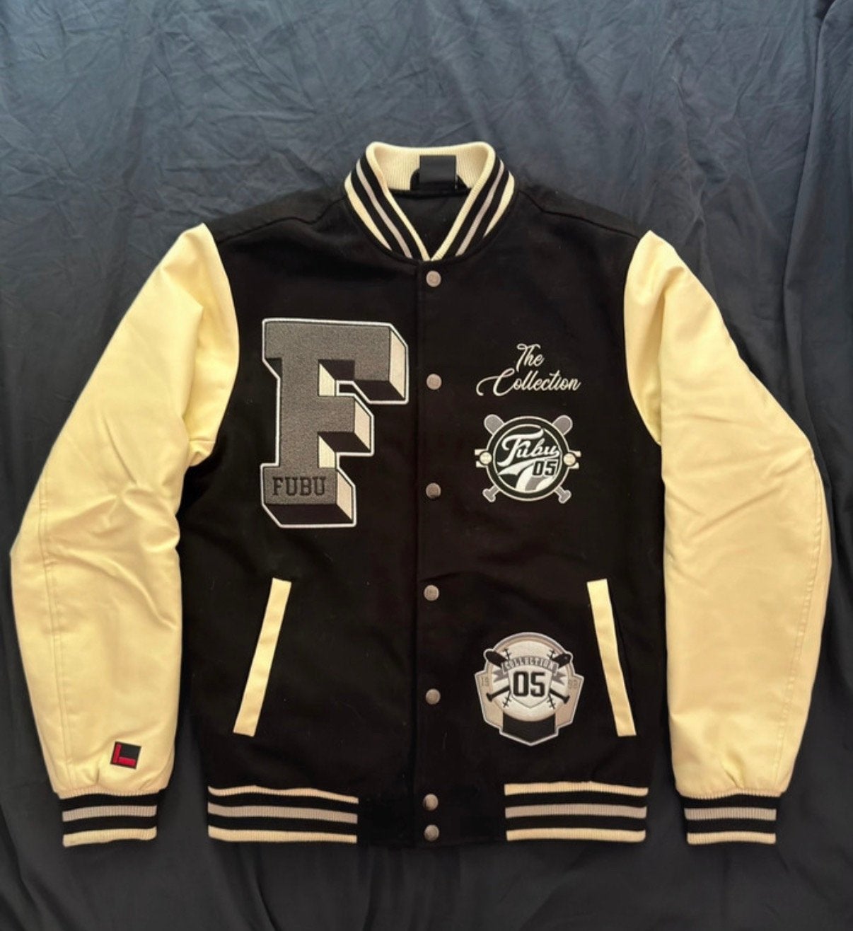 Fubu Varsity Jacket - Zwart/Beige - Maat S, Kleding | Heren, Verzenden, Zo goed als nieuw, Maat 46 (S) of kleiner, Zwart