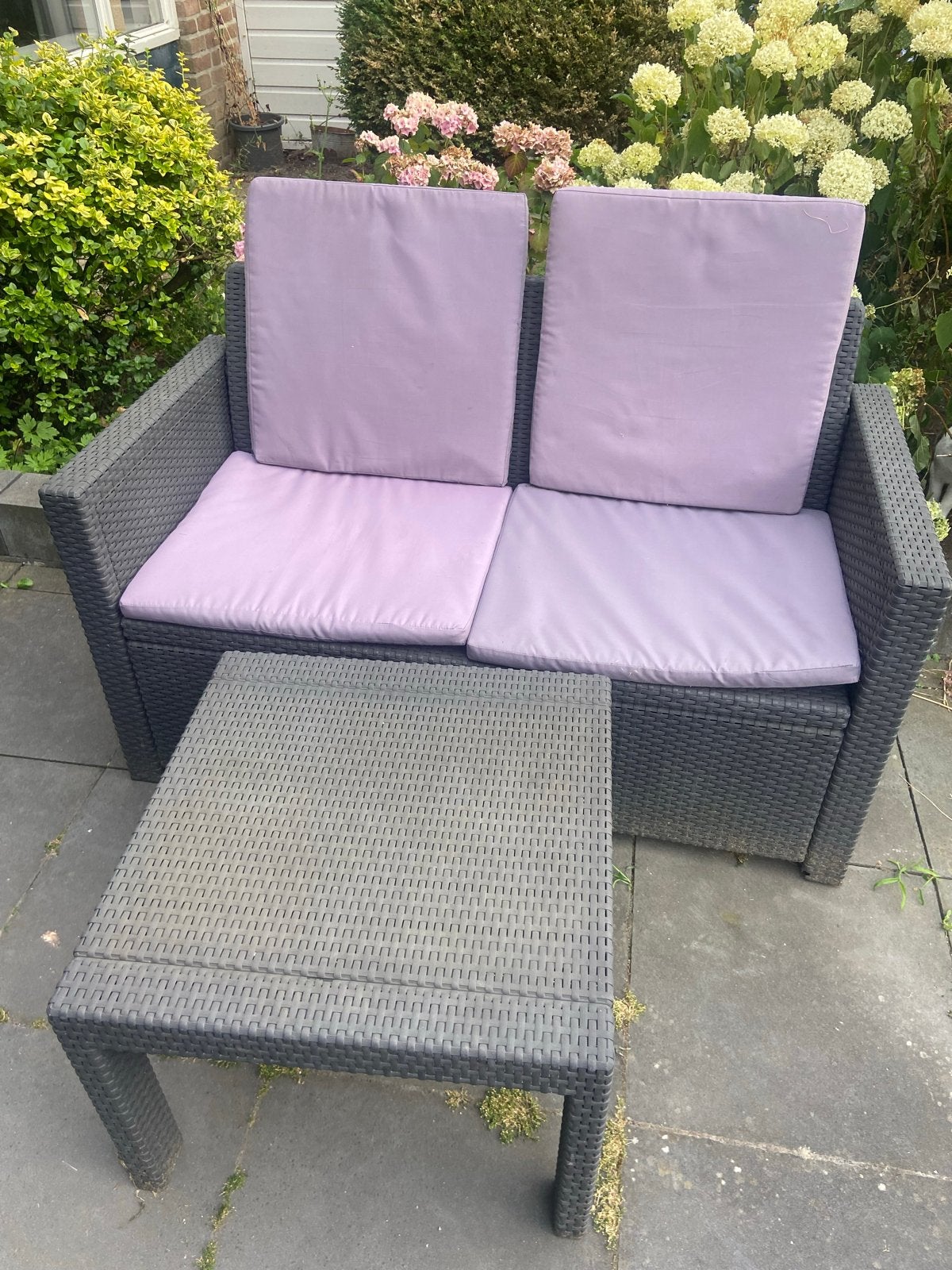Compacte loungeset voor balkon of kleine tuin, Tuin en Terras, Gebruikt, Loungeset, Wicker, Bank