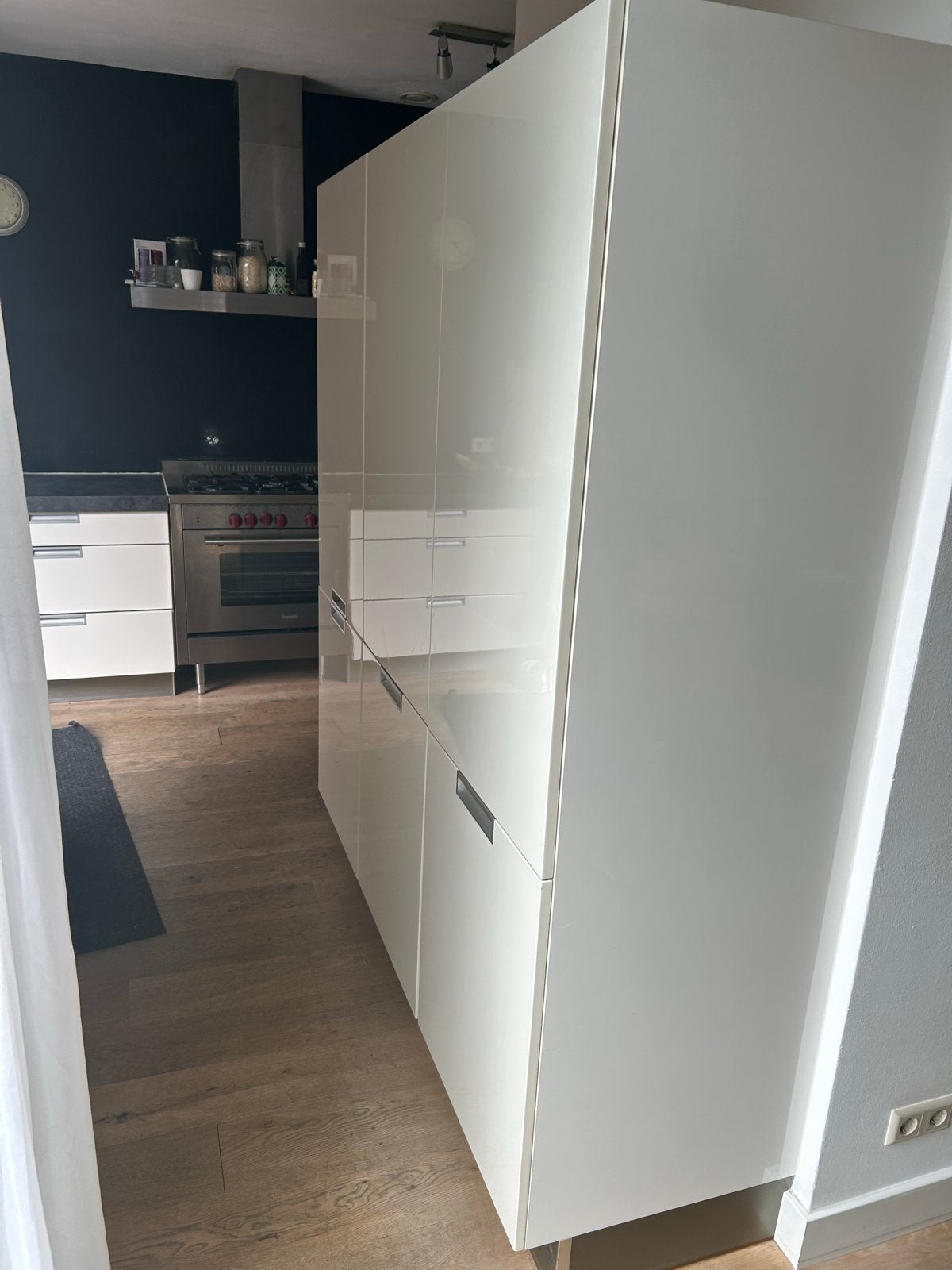 Hoogglans witte keuken met Pelgrim en Baumatic apparatuur, Gebruikt, Wit, Dubbelwandige keuken, Ophalen of Verzenden