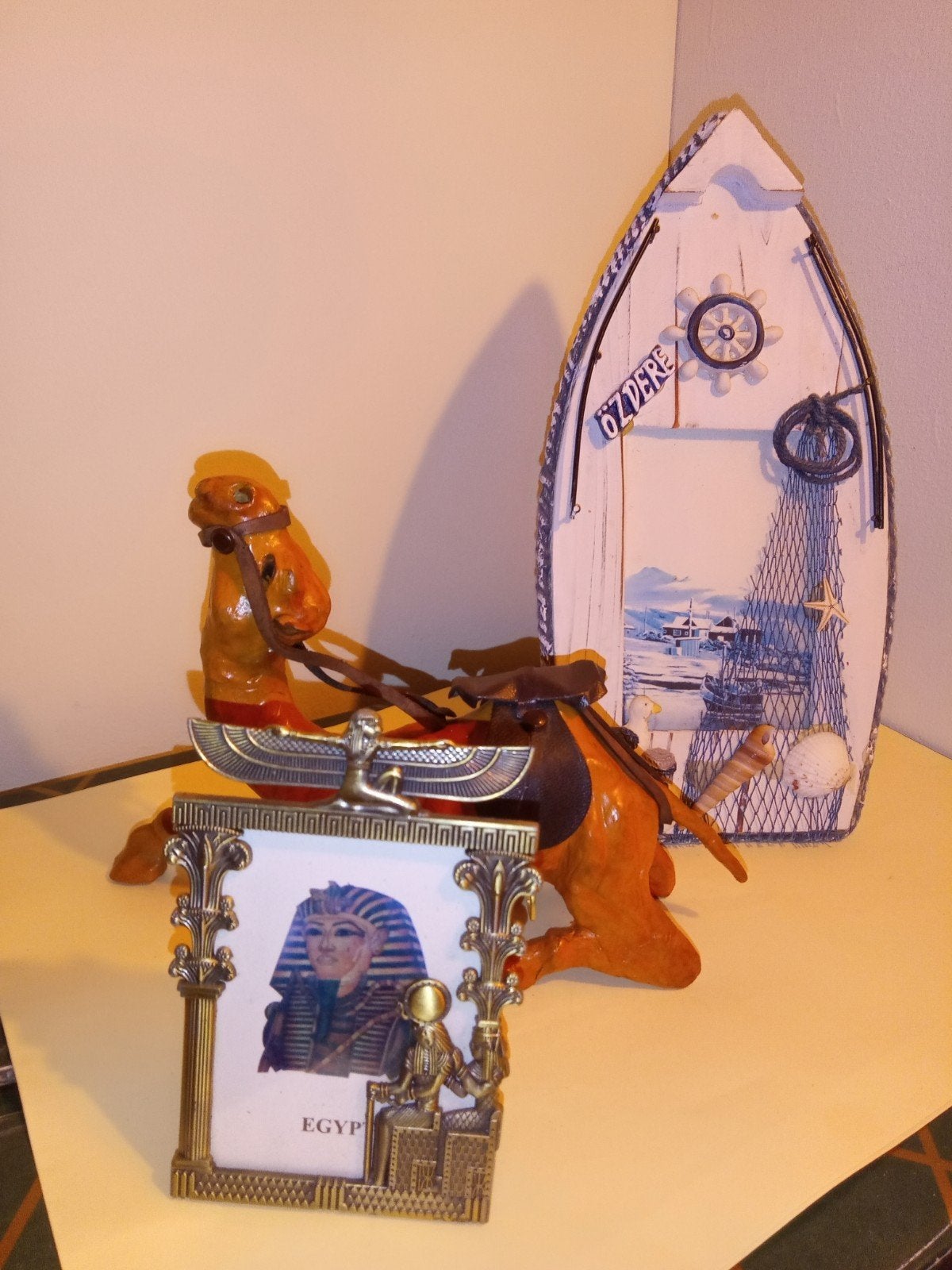 Decoratieve set: Egyptisch fotolijstje, kameel uit Egypte bo, Meerkleurig, Overige stijlen, Ophalen of Verzenden, Zo goed als nieuw