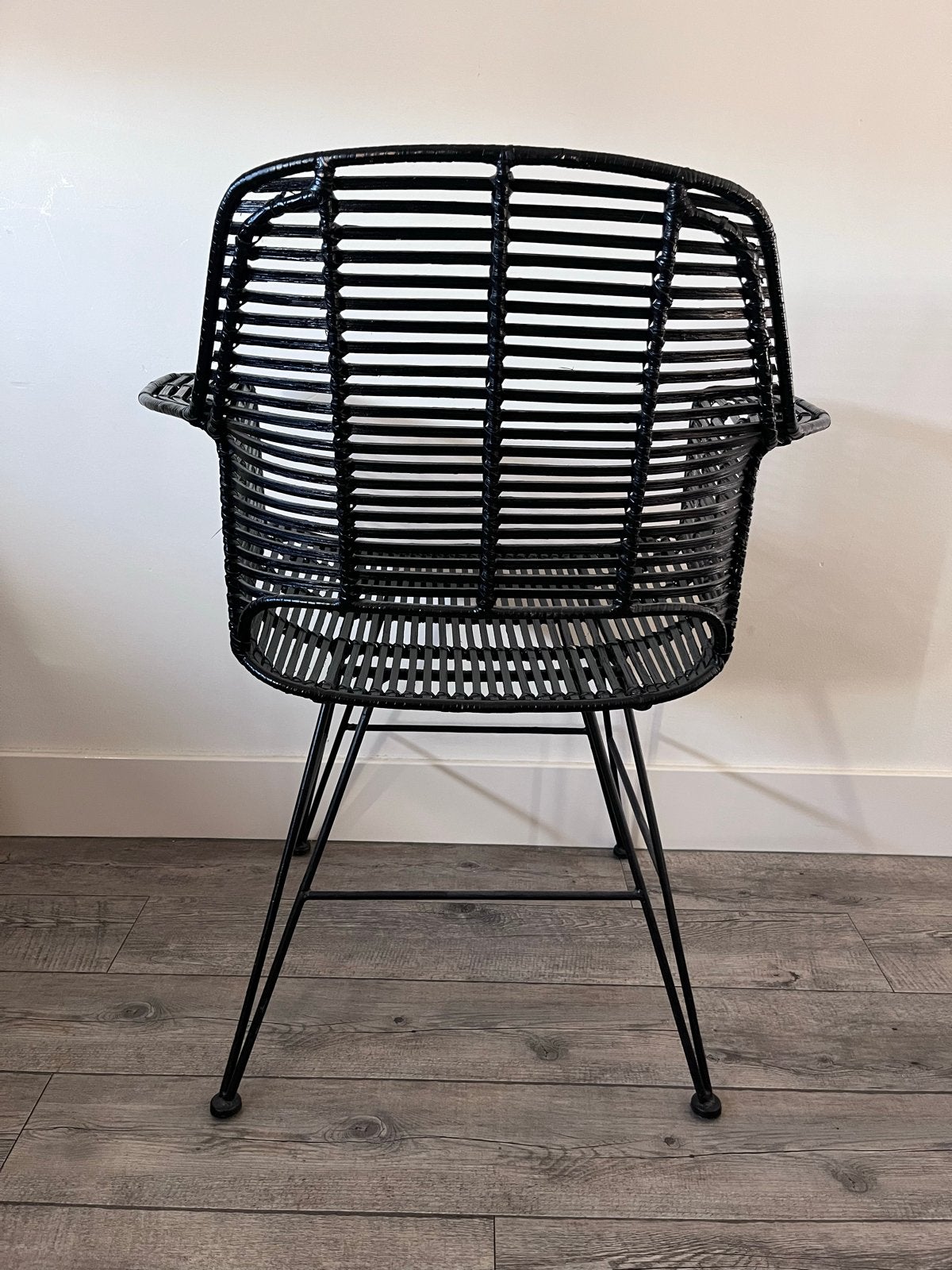 Stevige stoel met stalen frame en zwarte bamboe, Gebruikt, Zwart, Ophalen of Verzenden, Metaal