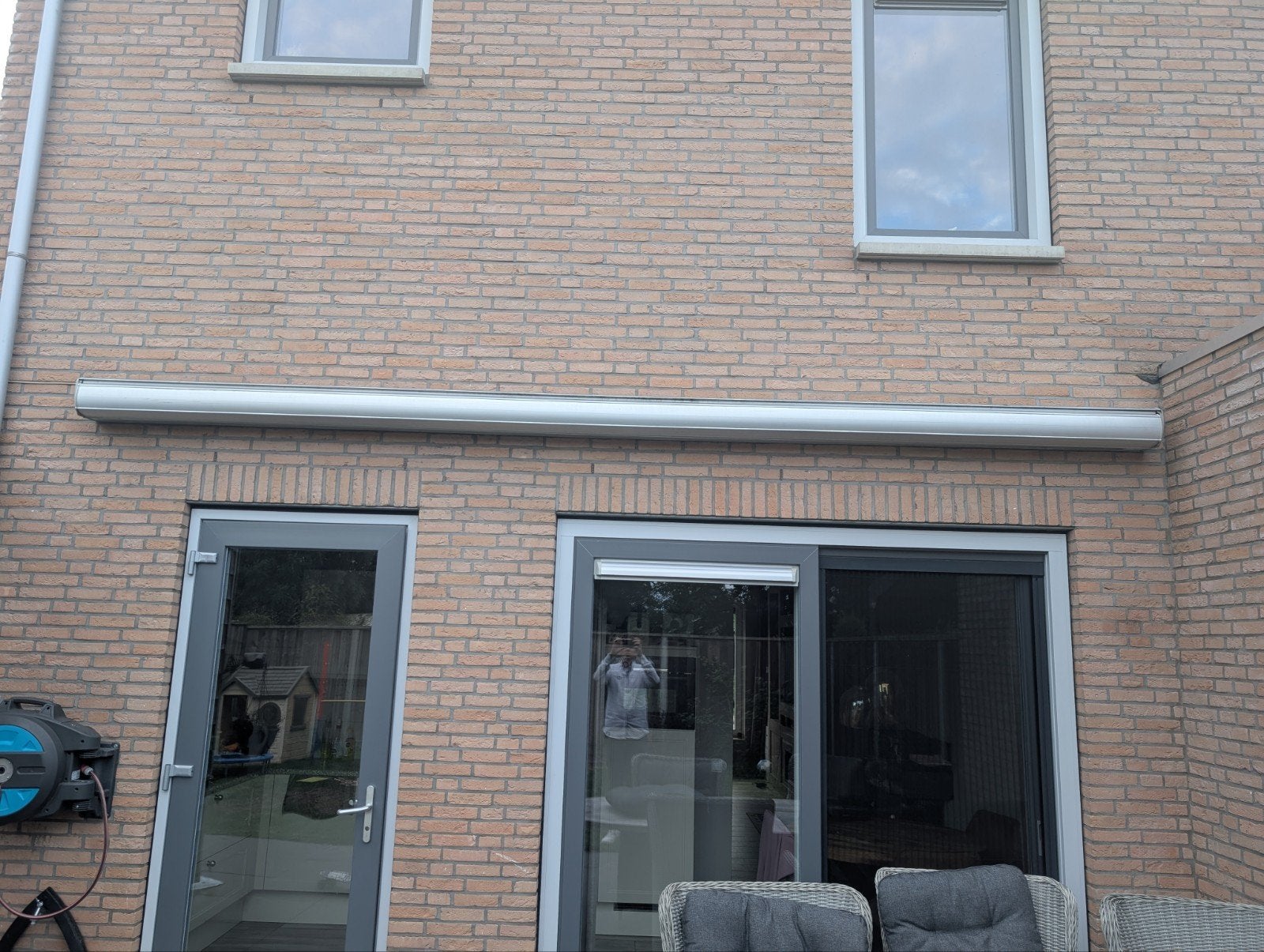 Zonnescherm 6M breed, 4M uitval - doek aan vervanging toe, Tuin en Terras, Zonneschermen, Ophalen, Gebruikt, 450 cm of meer, Elektrisch